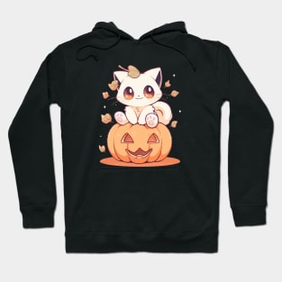 White kitten sitting on a pumpkin Hoodie